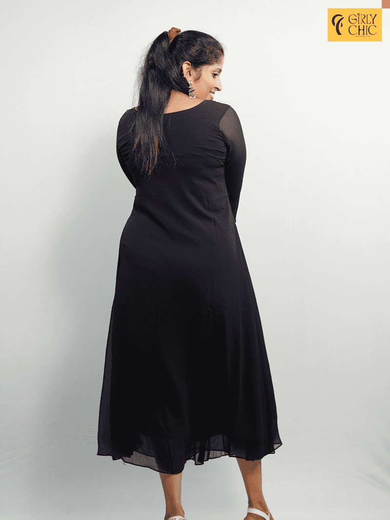 Navy Blue Georgette Top with Cut Bead Work - Image 2