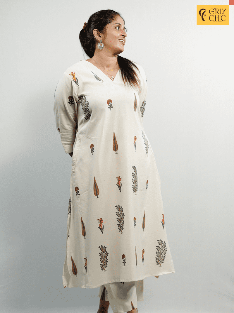 Elegant Khadi Cotton Cord Set with Digital Print and V Neck