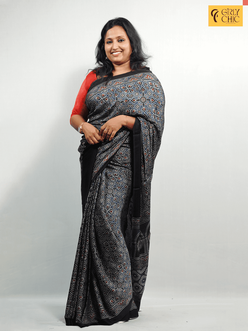Graceful Modal Silk Saree with Traditional Ajrakh Print