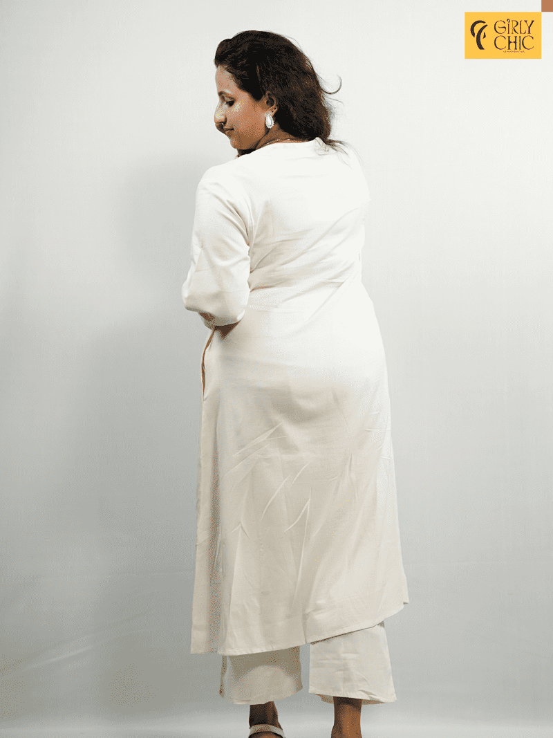 Soft Khadi Cotton A-Line Set with Embroidered Top & Palazzo Bottom - Image 2