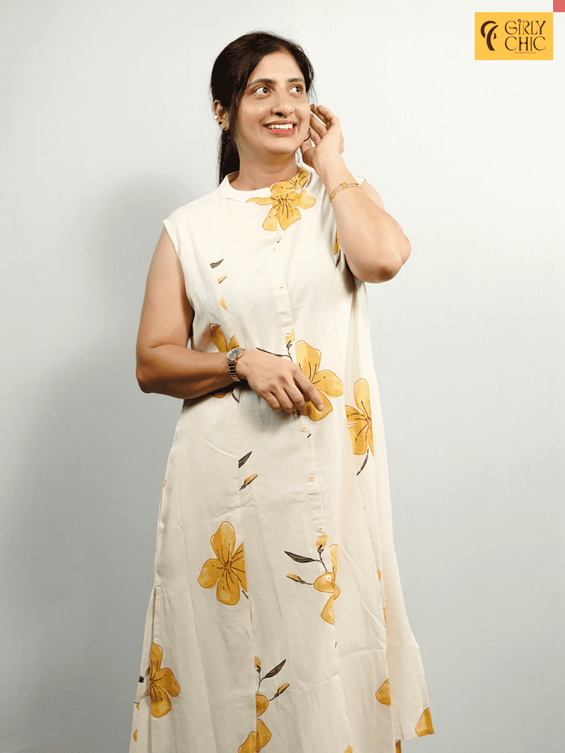 Yellow Floral Khadi Cotton Cord Set with Embroidered Kurta & Hakoba Bottom